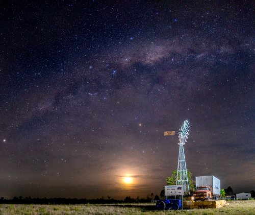 Milky Way at Sunset with a Windmill