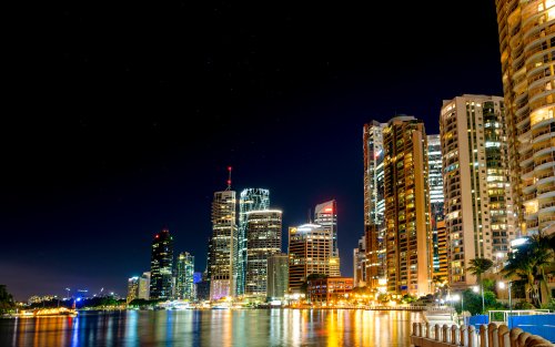 Brisbane river at night looking over the CBD