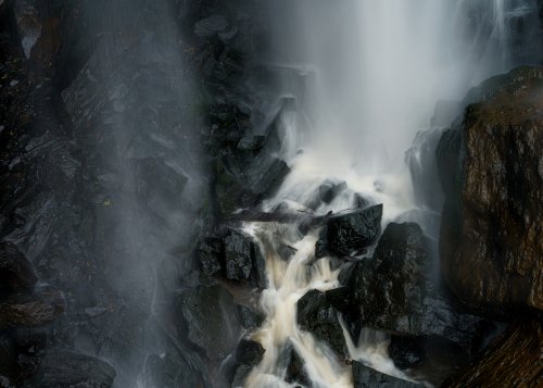 Closeup on the bottom of a waterfall