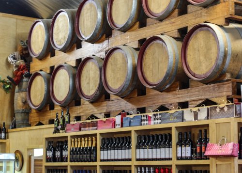 Barrels and Bottles of wine